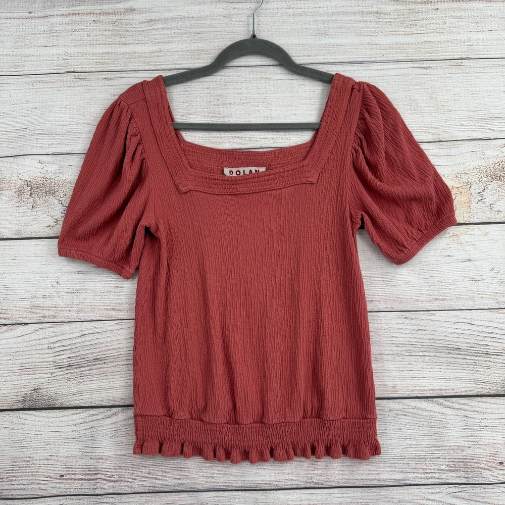 Dolan Anthropologie Blouse Women S Rust Square Neck Smocked Puff Sleeve Textured